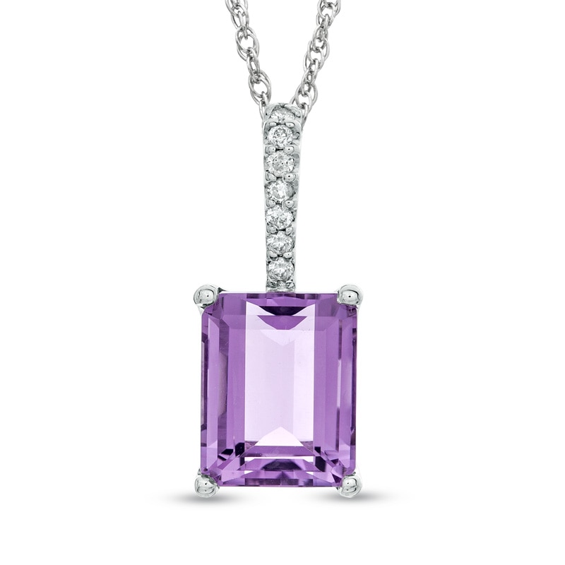 Main Image 1 of Octagonal Amethyst and Diamond Accent Pendant in 10K White Gold