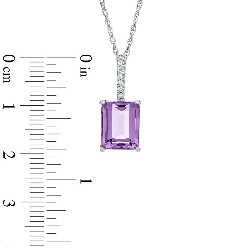 Main Image 2 of Octagonal Amethyst and Diamond Accent Pendant in 10K White Gold