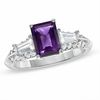 Thumbnail Image 1 of Emerald-Cut Amethyst and Lab-Created White Sapphire Ring in 10K White Gold