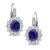 Thumbnail Image 0 of Oval Lab-Created Blue and White Sapphire with Diamond Accent Earrings in Sterling Silver