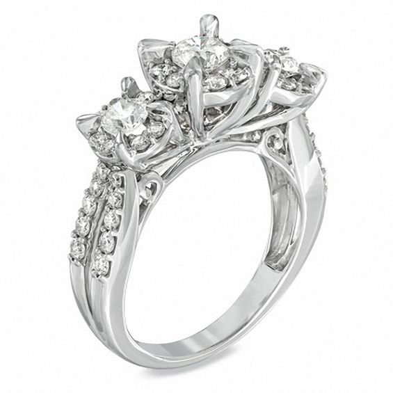 1-1/2 CT. T.w. Diamond Three Stone Split Shank Engagement Ring in 14K White Gold