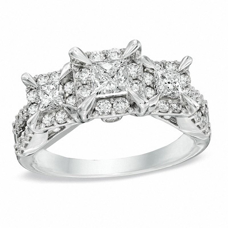 Main Image 1 of 1-1/2 CT. T.W. Princess-Cut Diamond Three Stone Engagement Ring in 14K White Gold