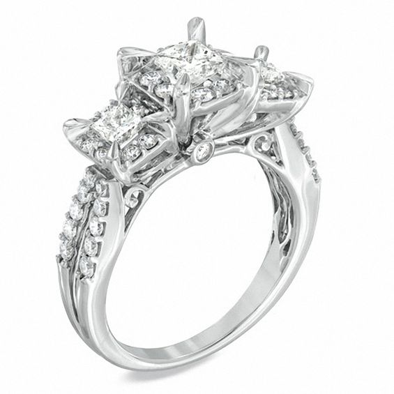 1-1/2 CT. T.w. Princess-Cut Diamond Three Stone Engagement Ring in 14K White Gold
