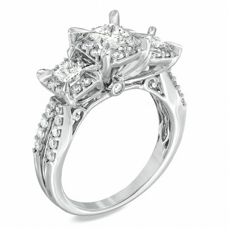 Main Image 2 of 1-1/2 CT. T.W. Princess-Cut Diamond Three Stone Engagement Ring in 14K White Gold