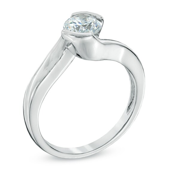 1 CT. Certified Diamond Solitaire Half Bezel Engagement Ring in 14K White Gold (J/I1)