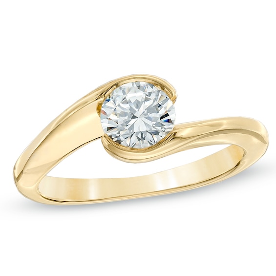 1 CT. Certified Diamond Solitaire Half Bezel Engagement Ring in 14K Gold (J/I1)