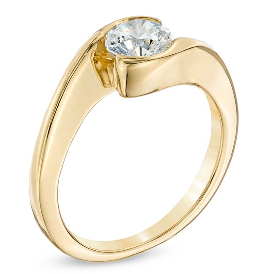 1 CT. Certified Diamond Solitaire Half Bezel Engagement Ring in 14K Gold (J/I1)