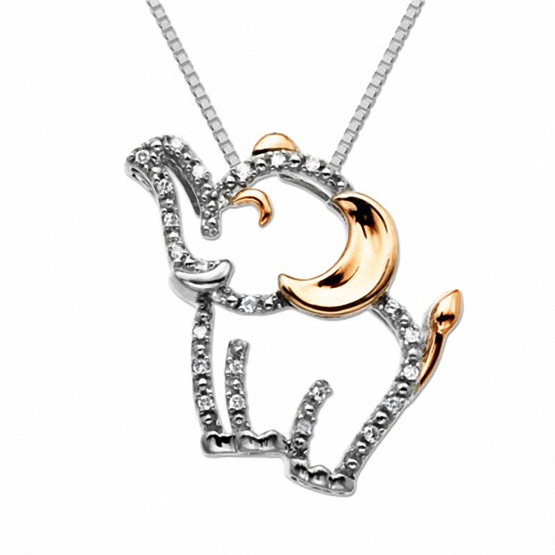 1 20 Ct T W Diamond Happy Elephant Pendant In Sterling Silver And 14k Rose Gold Zales