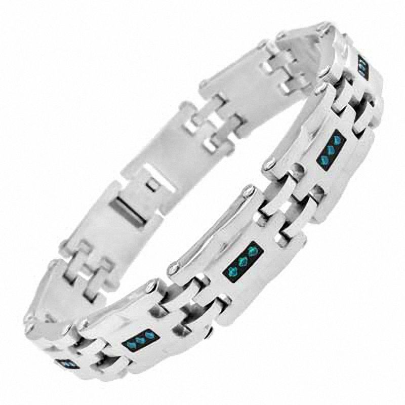 Men S 1 Ct T W Enhanced Blue Diamond Bracelet In Stainless Steel T W Enhanced Blue Diamond Bracelet In Stainless Steel