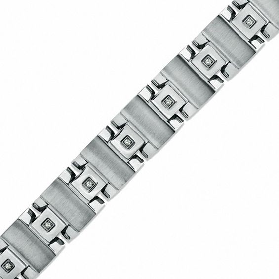 Men's 1/10 CT. T.w. Diamond Link Bracelet in Stainless Steel - 8.5"