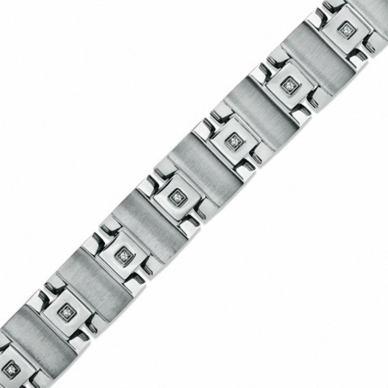 Main Image 1 of 1/10 CT. T.W. Diamond Link Bracelet in Stainless Steel - 8.5"