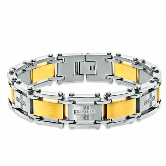 1/4 CT. T.w. Diamond Cross Bracelet in Two-Tone Stainless Steel - 8.5"