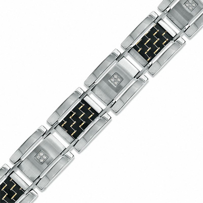 Main Image 1 of 1/10 CT. T.W. Diamond and Carbon Fiber Link Bracelet in Stainless Steel - 8.5"