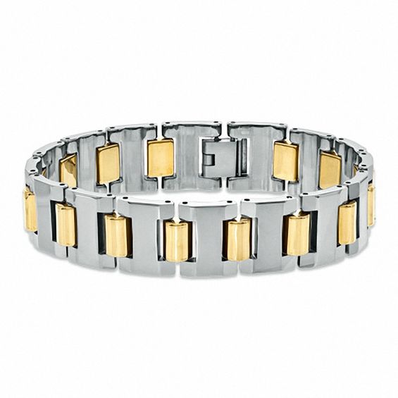 Block Link Bracelet in Two-Tone Tungsten - 8.5"