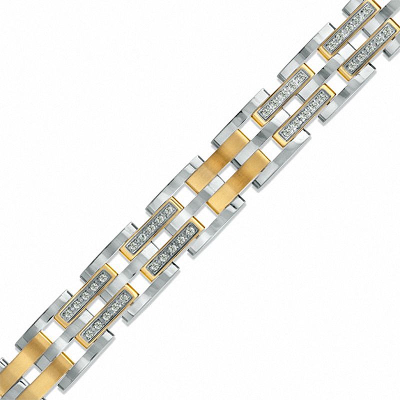 Main Image 1 of Men's 1 CT. T.W. Diamond Link Bracelet in Two-Tone Stainless Steel - 8.5"
