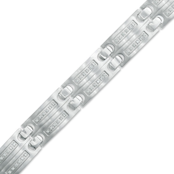 1/2 CT. T.w. Diamond Double Row Link Bracelet in Stainless Steel - 8.5"