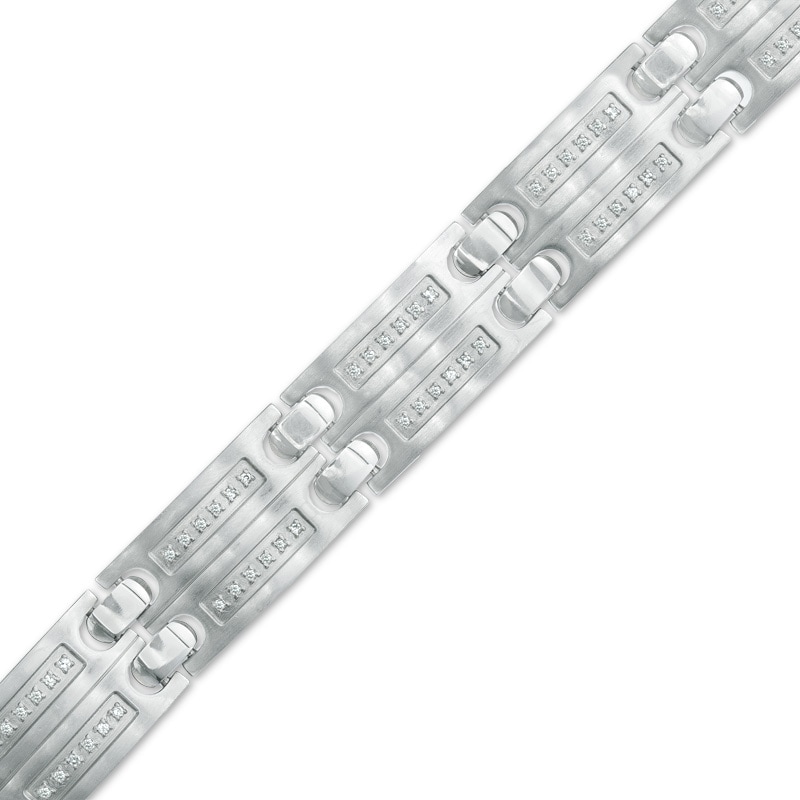 Men's 1/2 CT. T.W. Diamond Double Row Link Bracelet in Stainless Steel - 8.5"