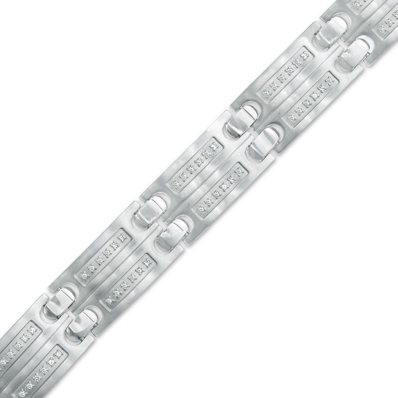 Main Image 1 of 1/2 CT. T.W. Diamond Double Row Link Bracelet in Stainless Steel - 8.5"