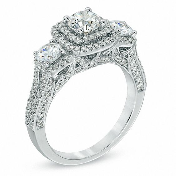 2 CT. T.w. Diamond Double Frame Past Present FutureÂ® Engagement Ring in 14K White Gold