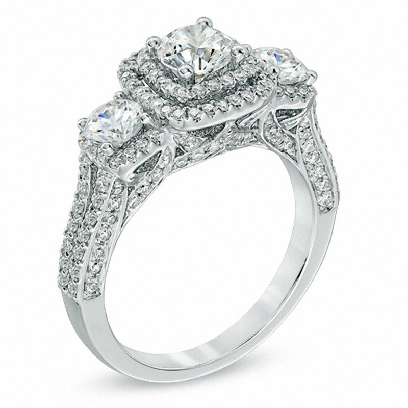 2 CT. T.W. Diamond Double Frame Past Present Future® Engagement Ring in 14K White Gold