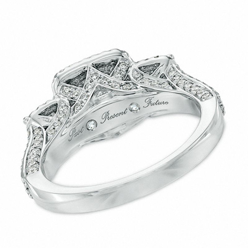 2 CT. T.W. Diamond Double Frame Past Present Future® Engagement Ring in 14K White Gold