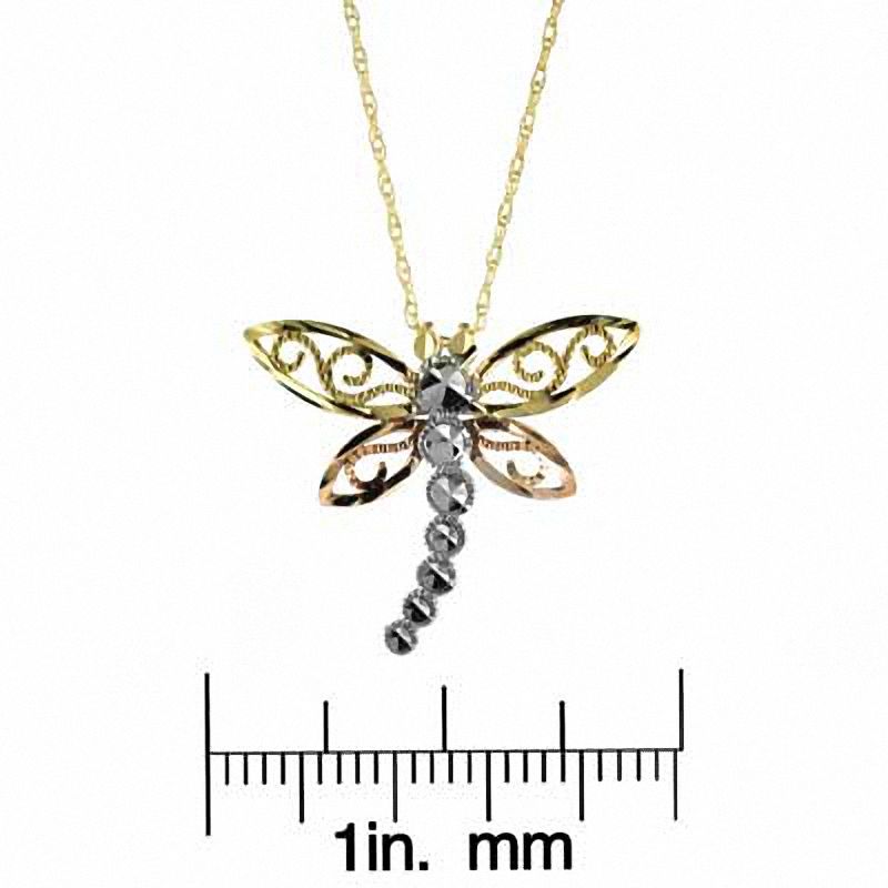 Diamond-Cut Beaded Filigree Dragonfly Pendant in 10K Tri-Tone Gold