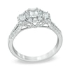 Thumbnail Image 1 of 1 CT. T.W. Certified Emerald-Cut Diamond Three Stone Frame Ring in 14K White Gold (I/I1)