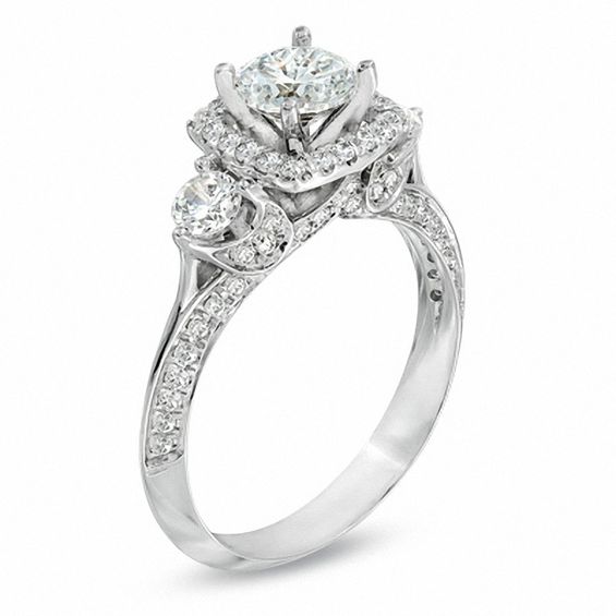 1-1/2 CT. T.w. Diamond Three Stone Engagement Ring in 14K White Gold