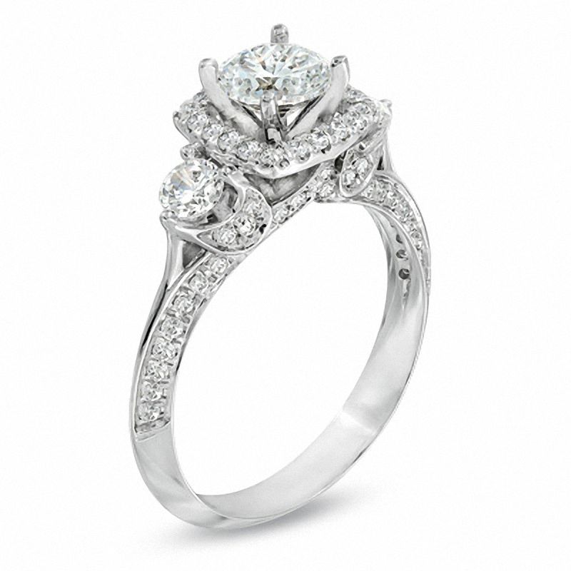 Main Image 2 of 1-1/2 CT. T.W. Diamond Three Stone Engagement Ring in 14K White Gold