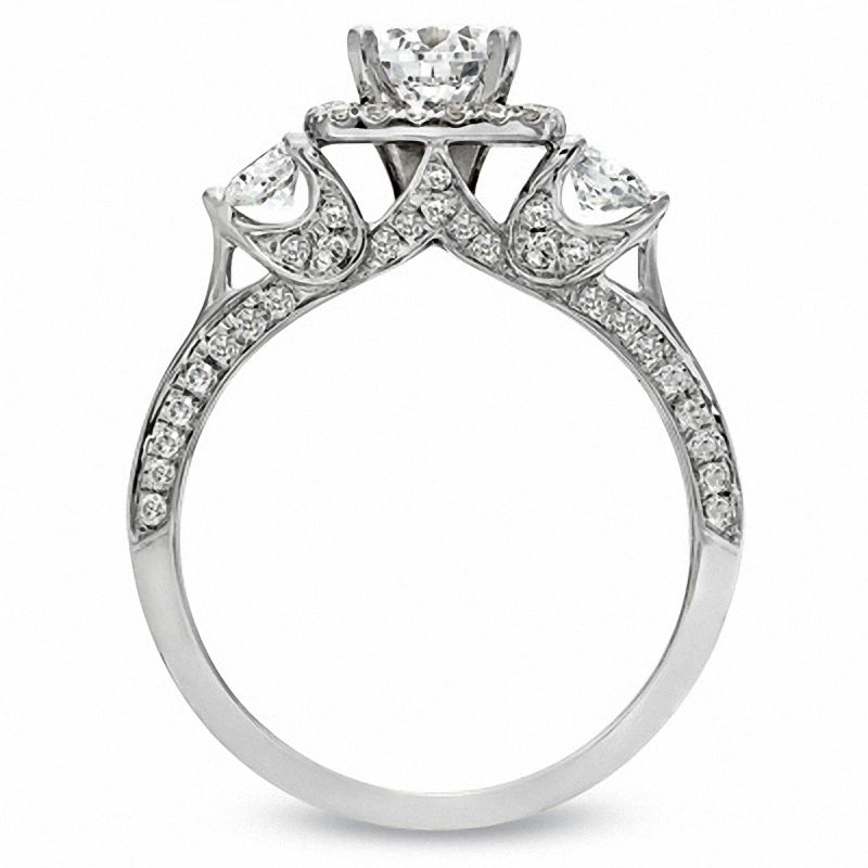 Main Image 3 of 1-1/2 CT. T.W. Diamond Three Stone Engagement Ring in 14K White Gold