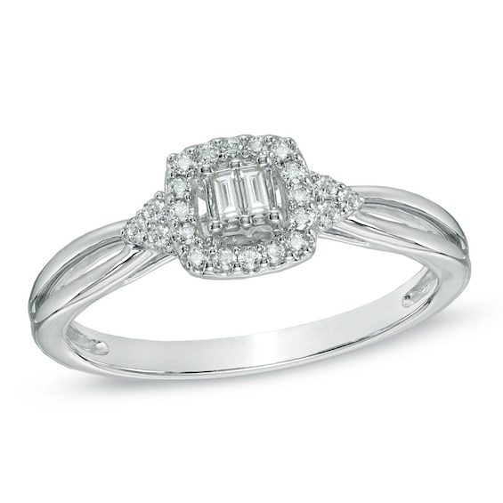 Cherished Promise Collectionâ¢ 1/6 CT. T.w. Baguette Diamond Split Shank Promise Ring in 10K White Gold