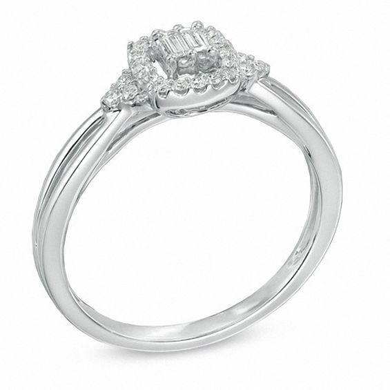 Cherished Promise Collectionâ¢ 1/6 CT. T.w. Baguette Diamond Split Shank Promise Ring in 10K White Gold