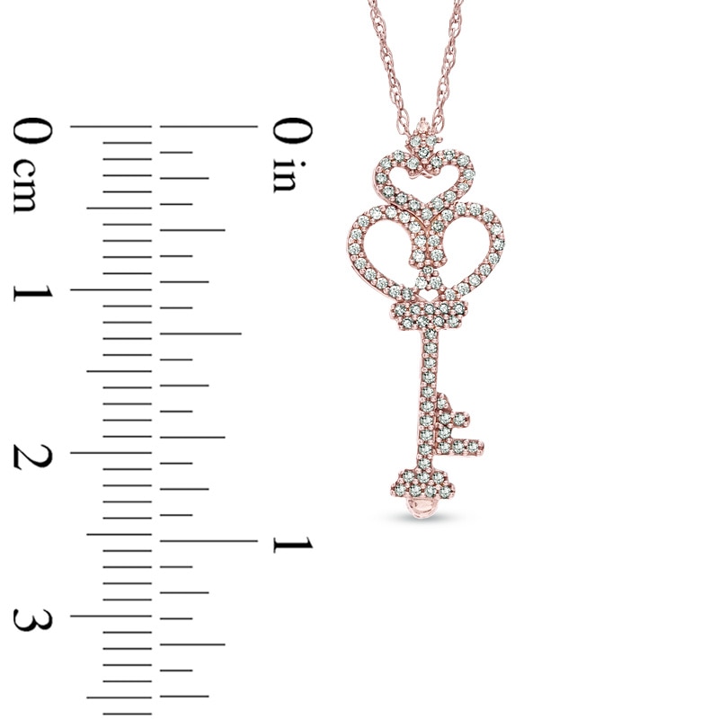 Zales 1/6 Ct. T.W. Diamond Heart-Top Key Pendant in 10K Rose Gold