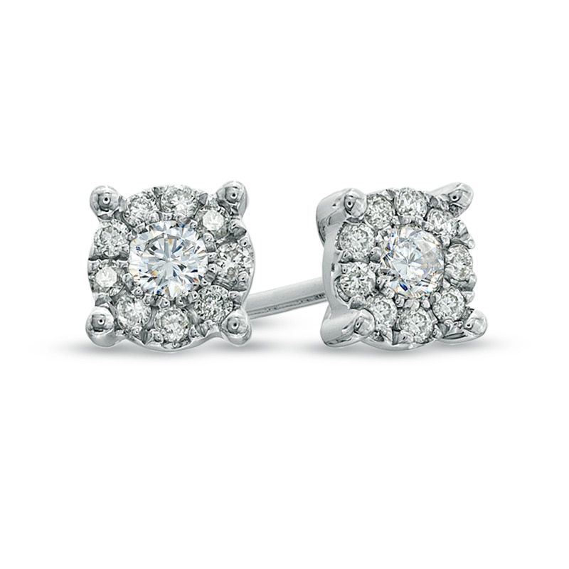 Main Image 1 of 1/4 CT. T.W. Diamond Frame Stud Earrings in 14K White Gold