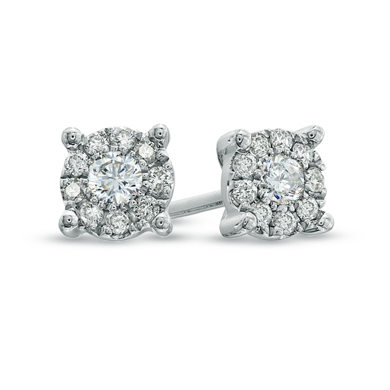 1/4 CT. T.W. Diamond Frame Stud Earrings in 14K White Gold