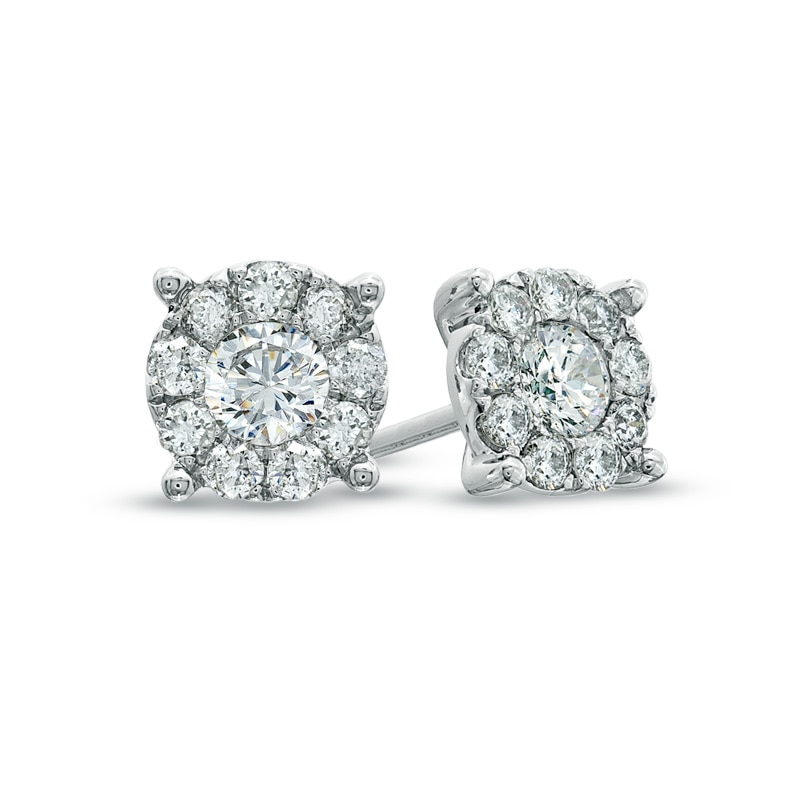 1 CT. T.W. Diamond Frame Stud Earrings in 14K White Gold