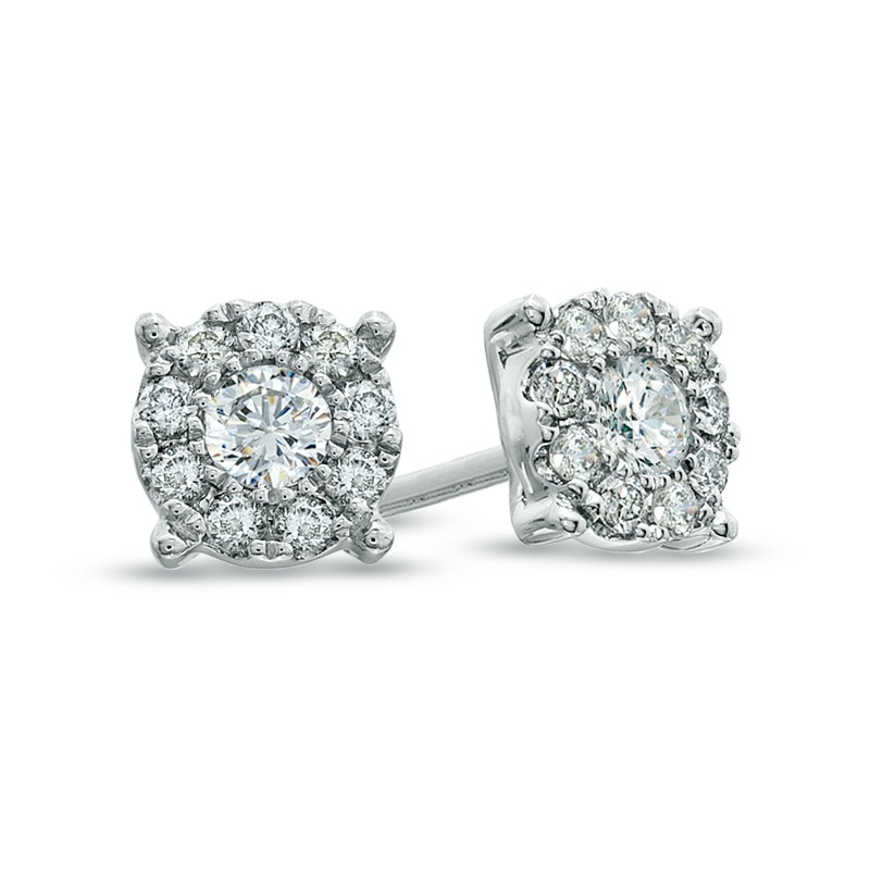 1/2 CT. T.W. Diamond Frame Square Basket Stud Earrings in 14K White Gold