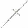 Thumbnail Image 0 of Lab-Created White Sapphire Sideways Cross Bracelet in Sterling Silver - 7.25"