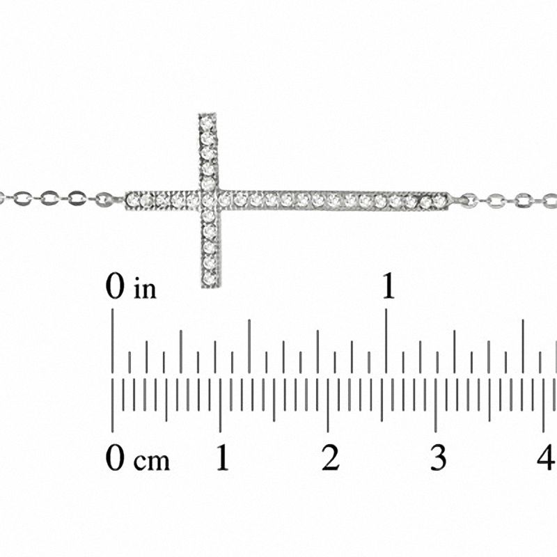 Lab-Created White Sapphire Sideways Cross Bracelet in Sterling Silver - 7.25"