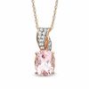 Thumbnail Image 1 of Oval Morganite and Lab-Created White Sapphire Ribbon Pendant in 10K Rose Gold