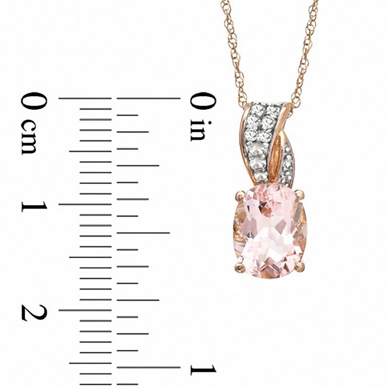 Main Image 2 of Oval Morganite and Lab-Created White Sapphire Ribbon Pendant in 10K Rose Gold