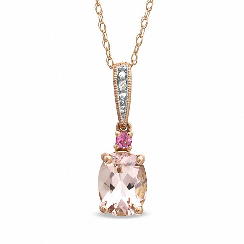 Oval Morganite, Pink Tourmaline and Diamond Accent Pendant in 10K Rose Gold