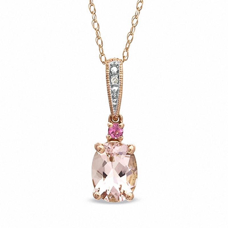 Main Image 1 of Oval Morganite, Pink Tourmaline and Diamond Accent Pendant in 10K Rose Gold