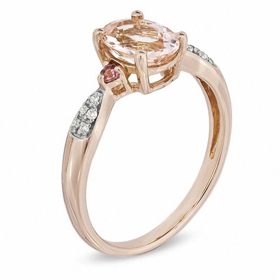 Oval Morganite, Pink Tourmaline and Diamond Accent Ring in 10K Rose Gold