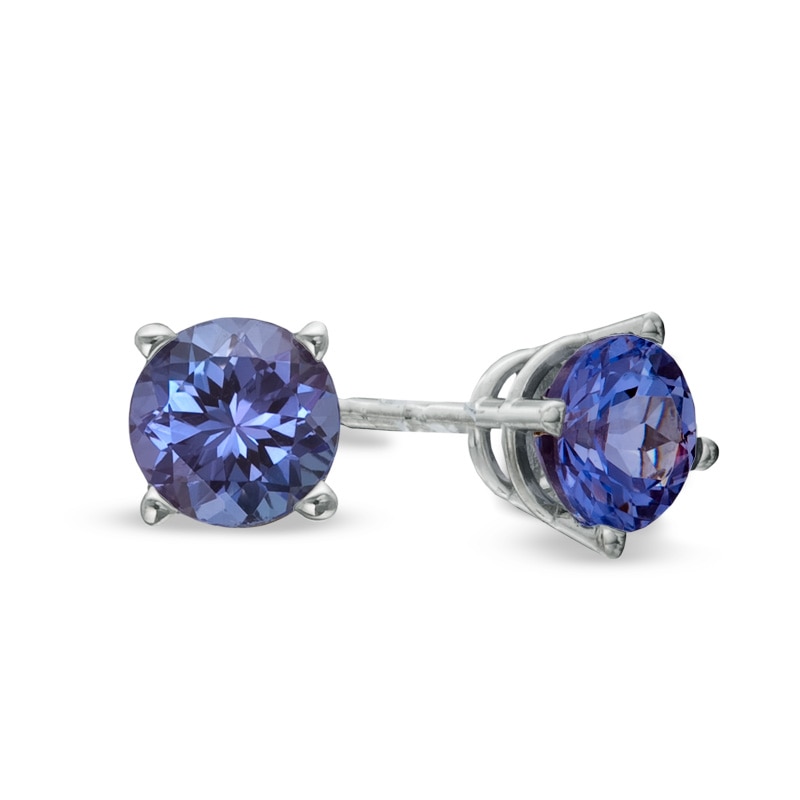 Main Image 1 of 4.0mm Tanzanite Stud Earrings in 10K White Gold