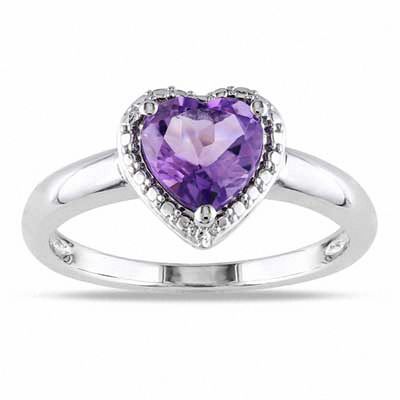 Heart Shaped Amethyst with Cubic Zirconia Black Gold Filled 925 Silver Ring 