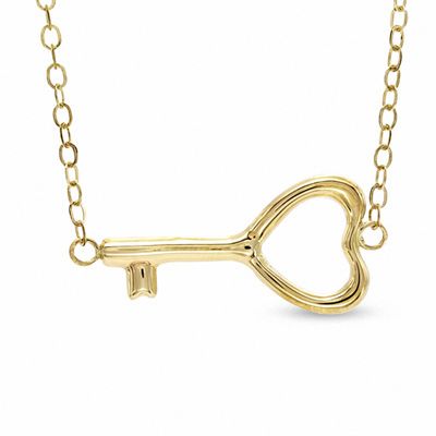 Sideways Heart Key Necklace in 10K Gold 