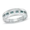 Thumbnail Image 0 of Men's 1/2 CT. T.W. Enhanced Blue and White Diamond Ring in Sterling Silver