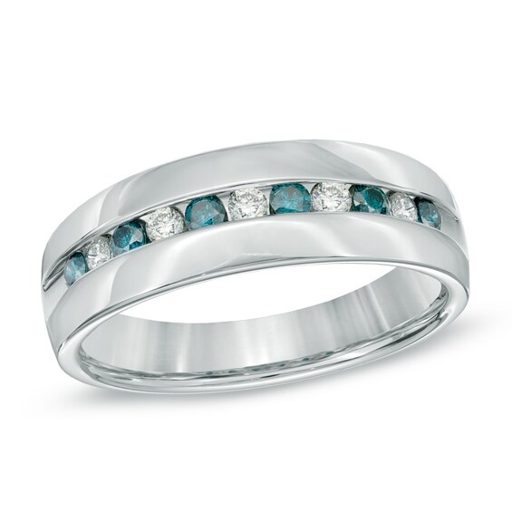 1/2 CT. T.w. Enhanced Blue and White Diamond Ring in Sterling Silver
