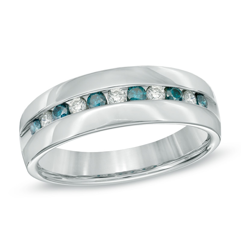 Main Image 1 of 1/2 CT. T.W. Enhanced Blue and White Diamond Ring in Sterling Silver